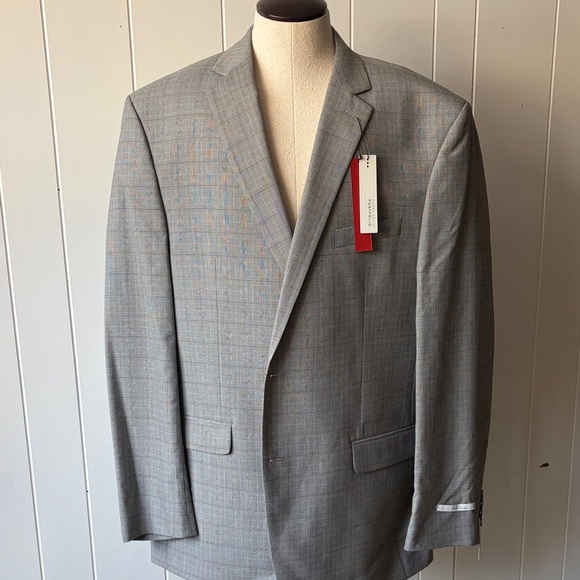 Perry Ellis Light Gray Fine Plaid Sports Jacket Modern Fit Comfort Stretch
